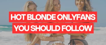 Three blonde women in bikinis smiling at the beach, overlay text reads Hot Blonde OnlyFans You Should Follow